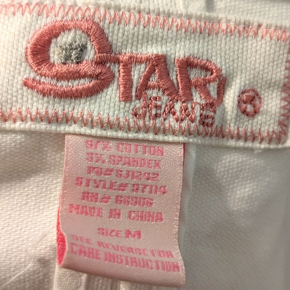Star Jeans Women's Medium‎ Ivory Single Button Jeans Jacket Zippered Wrists - Picture 10 of 11